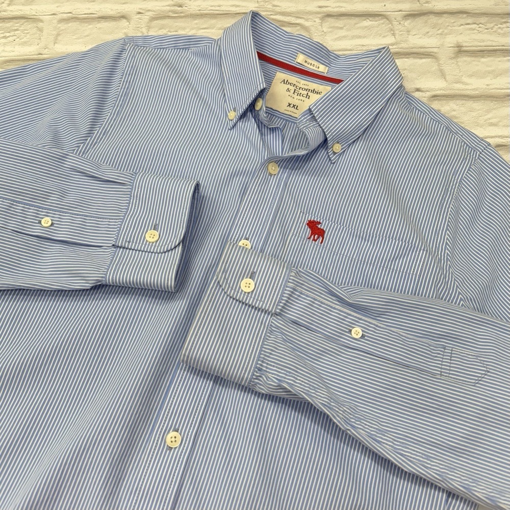 Y2K Abercrombie & Fitch Blue Muscle Shirt Men's 2XL Button Up Long Sleeve Preppy